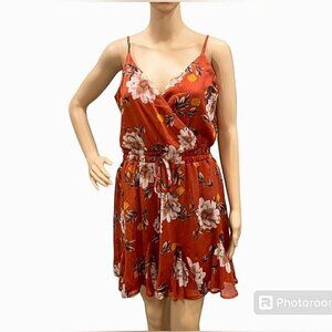 Trixxi Rust Floral Sleeveless Ruffle Mini Dress Size M